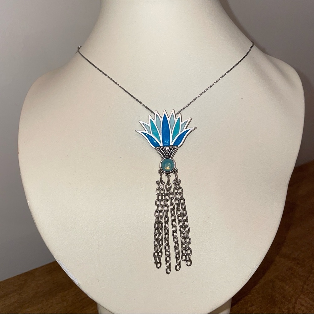ALEX AND ANI Necklace Chain Station Adjustable Length Silver & Blue Pendant